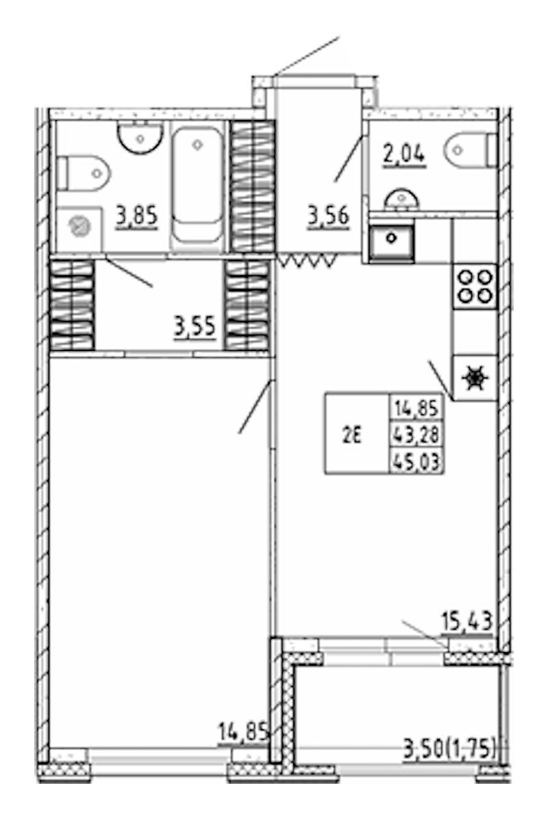 1-комнатная квартира 45.03 м², 11/12 эт., ЖК «UP! Квартал Воронцовский»